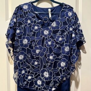 NY Collection Navy Laced Women's blouse top - Size M